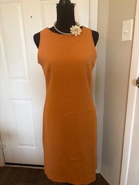 Halston Heritage Sleeveless Mustard Midi Sheath Dress